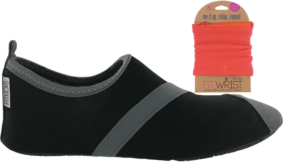 FitKicks Womens Shoes with FITWRIST Wallet, Black/Grey Shoe