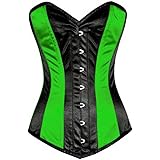 Green Black Satin Gothic Burlesque Waist Training Long Overbust Corset Costume
