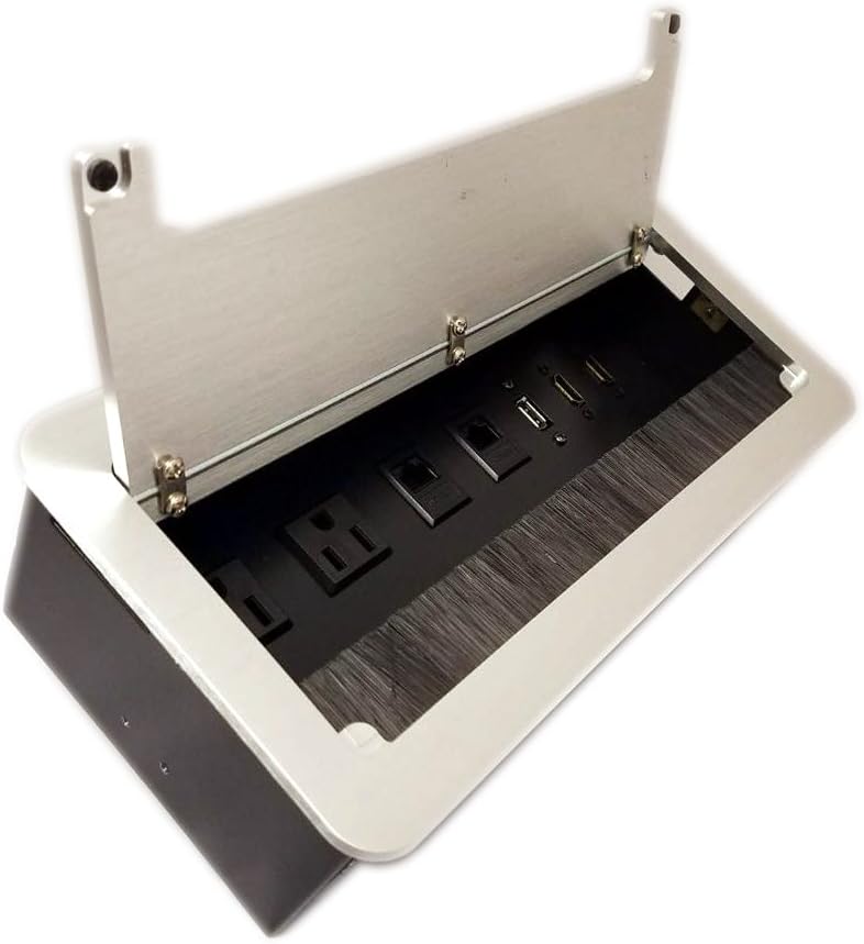 Yolkvisual Tabletop Multimedia Connectivity Box - 2 AC Power(US) + 2 RJ 45 + 2 HDMI + + 1 USB, no cables, SILVER