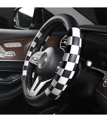 thumbnail image 2 of Checkered Plush Steering Wheel Cover Without Inner Ring - Universal Fit For Most Cars 2 of 12