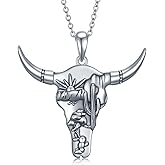 TYSO Western Necklace 925 Sterling Silver Cactus/Bull/Lightning Bolt/Horseshoe Turquoise Country Pendant Jewelry Gift for Women