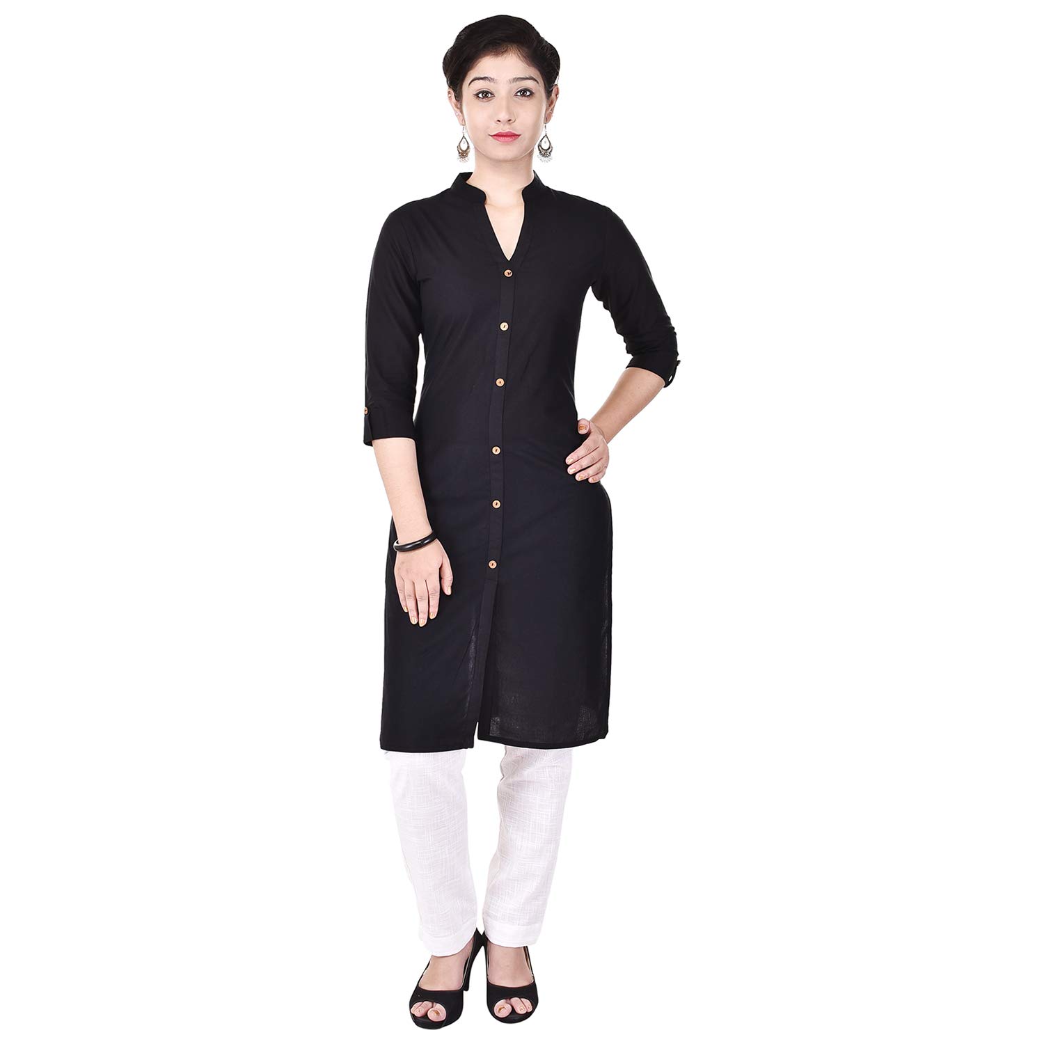 grapz cotton solid straight kurti(kurti length-40) black