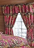 20 Lakes Woodland Hunter Camo Valance, Panels, & Tie Backs Curtain Drape Set Five Pieces (Hot Pink)