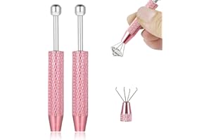 STARFA LAB 2 PCS Piercing Ball Grabber Tool Set,4 Claw Diamond Tweezers for Easy Jewelry Changing,Piercing Removal Tool,Stainless Steel Gem Pickup Tool for Septum, Earrings,Small Parts,Pink
