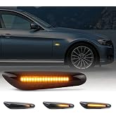 Gempro 2Pcs Sequential Amber LED Side Marker Turn Signal Light Lamp Assembly For BMW E60 E61 E84 E81 E82 E87 E88 E90 E91 E92 E93 E46 E53 X3 E83 X1, Smoke Black