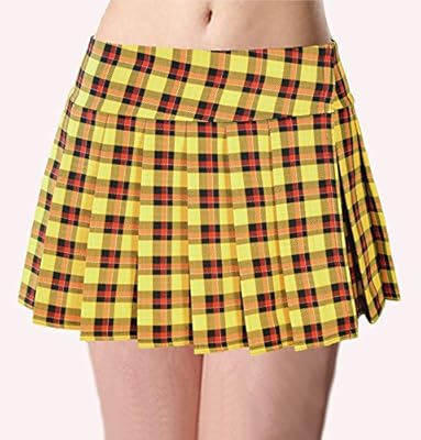 Yellow Schoolgirl Tartan Plaid Pleated Mini Skirt Unley