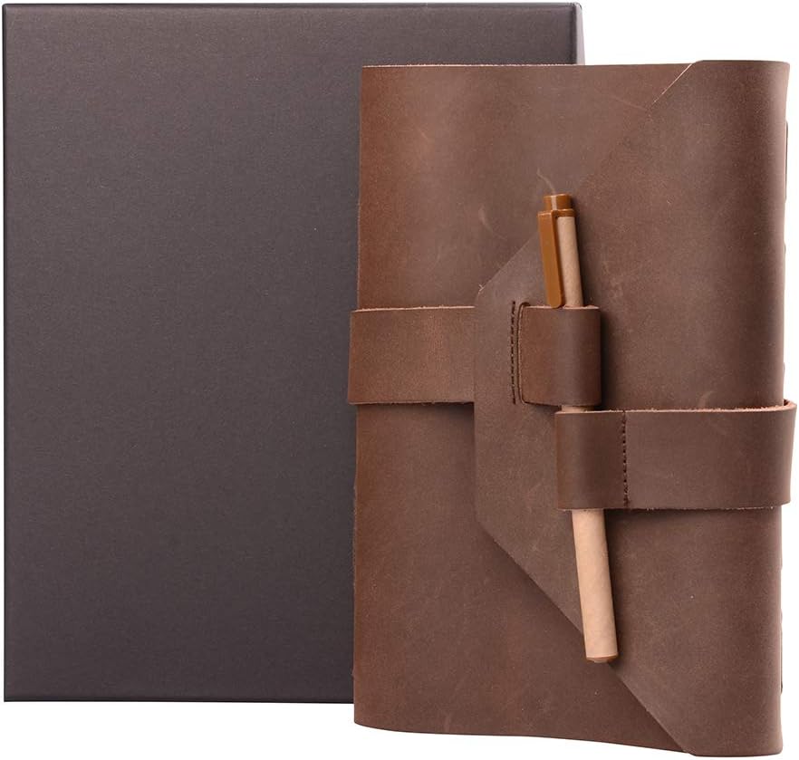 Leather Journal Cover Notebook Handmade Vintage Travel Diary Planner Writing Sketchbook Paper with Pen Lock Strap for Men Women (Brown)