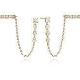 LOYATA Dangle Chain Earrings for Women-Small Gold Cubic Zirconia Drop Long Stud Earrings 14K Gold Plated/925 Sterling Silver Post Hypoallergenic Dangly Earrings Wedding Everyday Ear Jewelry Gifts