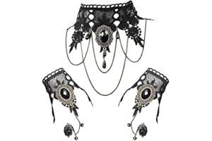 Jurxy Black Choker Lace Necklace with Bracelet Set Punk Party Gothic Vintage Handmade Retro Bracelet Wristband for Women-S size