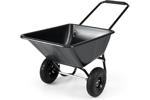 Goplus 2 Wheel Wheelbarrow, 330 LBS Utility Garden Cart with 10” Pneumatic Tires & Handle, 21 Gal Volume, Yard Dump Cart Wheel Barrow, Heavy Duty Wheel Barrow for Lawn (Black Handle+Black Cart)