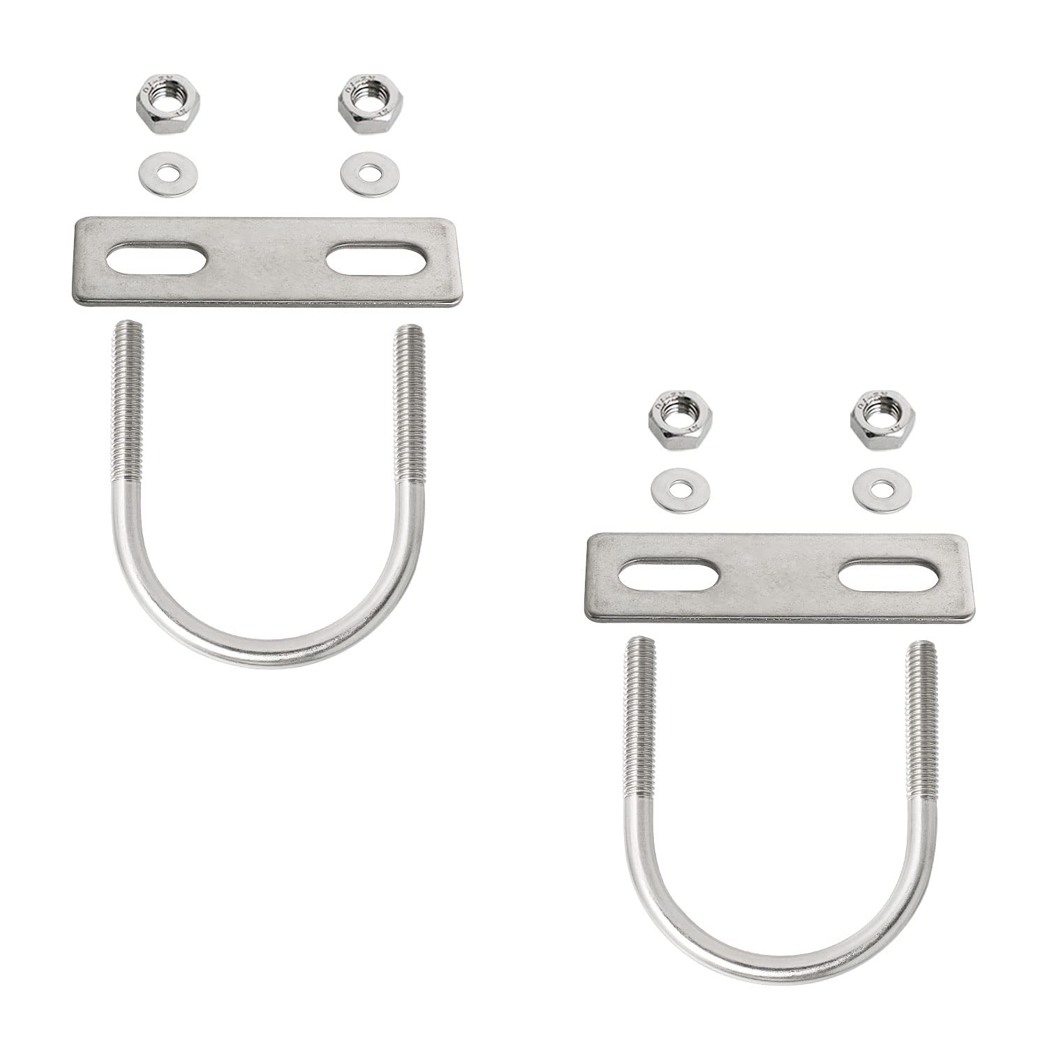 Aopin Round U-Bolt 1.65"(42mm) Inner Width U Bolts Brackets 304 Stainless Steel M6 with Nut, Plate, Washer for Car/RV/Trailer Bumper,2 Sets