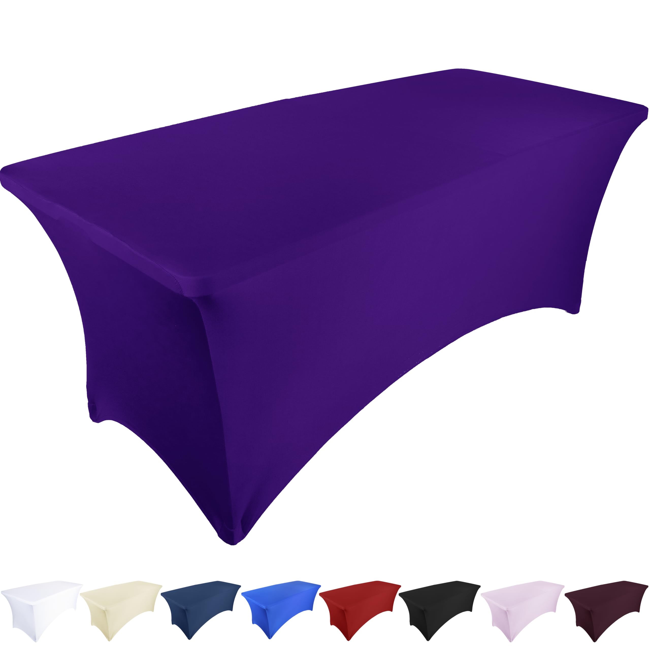 Ocves Stretch Tablecloth 6ft Spandex Table Covers Polyester Fitted Rectangular Stretchable Table Cover Wedding Party Cocktail Bar Craft Exhibitions Washable Purple, 6ft (1pcs) — image 1