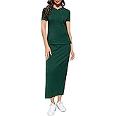 BeautyNee Women's 2 Piece Outfits Casual Short Sleeve Pullover Hoodie Tops Midi Skirts Tracksuit Sweatshirt Lounge Set Pocket