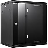 RackPath 12U Wall Mount Network Rack Cabinet – Quiet Cooling Fan, Locking Glass Door, 17.7" Deep (450mm), Removable Locking Side Panels, Fits 19" IT & A/V Equipment
