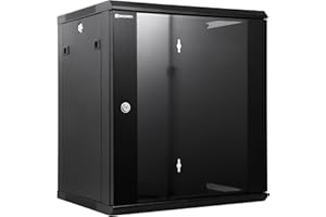 RackPath 12U Performance Wall Mount Server Cabinet Network Rack Enclosure, Quiet Cooling Fan, Locking Glass Door, Black