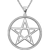 Jewmon 925 Sterling Silver Pentagram Necklace - Fine Jewelry Gift for Women Men's Pentacle Pendant Charm Gothic Wiccan Crescent Moon Cross Evil Eye Amulet