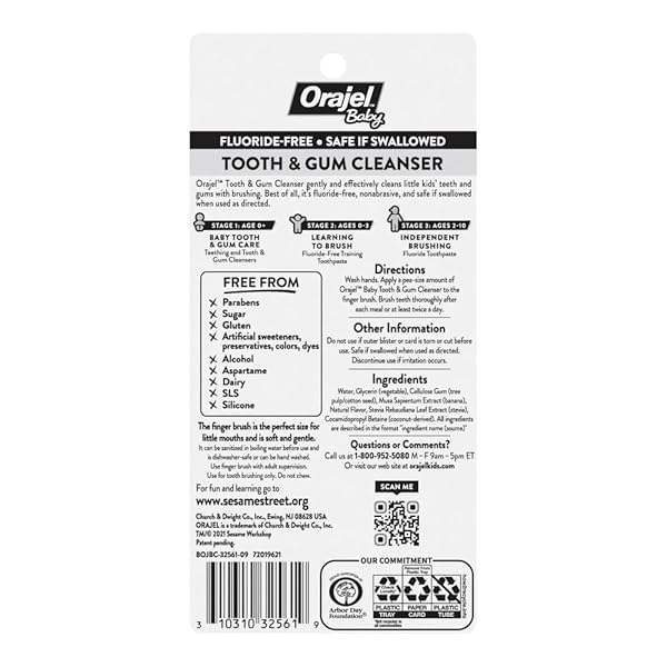 ORAJEL BABY ELMO TOOTH & GUM CLEANSER FLUORIDE-FREE, 1 FINGER BRUSH, 1 TOOTHPASTE 1OZ; #1 PEDIATRICIAN RECOMMENDED FLUORIDE-FREE TOOTHPASTE*
