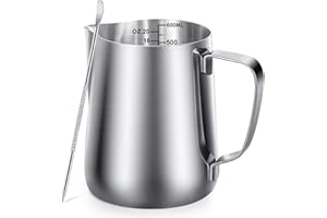 Milk Frothing Pitcher, 20oz/600ml Milk Frother Cup with Measurement Marks, Stainless Steel Milk Pitcher for Milk Coffee Latte