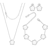 Five Leaf Clover Jewelry Set for Women | 18K Gold Plated Bracelet Necklace Earrings | 5 Leaf Lucky Pendant and Ear Studs for Her