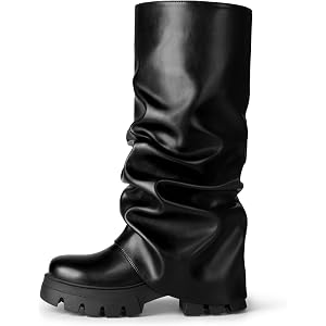 DREAM PAIRS Women's Ruched Mid Calf Boots | Platform Fold Over Slouch Knee High Boot, Fashion Trendy Y2K Tall Boots Dress Par