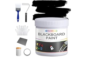 Mollor Chalkboard Paint Black Chalk Board Paint for Wall, Wood, Metal, Glass, Plaster Boards Sign, Frame or Any Surface, Use with Chalk Pen Wet Erase, Non-Toxic, Quick-Dry - 1000g, 32Oz Cover 130 sf