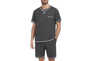PrinStory Men's Pajamas Set Sleepwear Lightweight Short Sleeve Shirts and Shorts Soft 2 Piece Lounge Set Cozy Nightwear