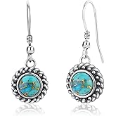 Phyonio Turquoise Earrings for Women 925 Sterling Silver Pearl/Black Onyx/Opal Dangle Earrings Vintage Spiral/Wire Wrapped/Beads & Rope Ear Hook Earrings