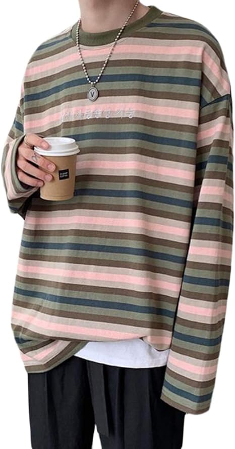 Amazon Beibang バイバン Tシャツ メンズ ボーダー カットソー 長袖 ゆったり プルオーバー カジュアル 丸首 おしゃれトップス ビッグシルエット ロンｔ オーバーサイズ 秋 Tシャツ カットソー 通販