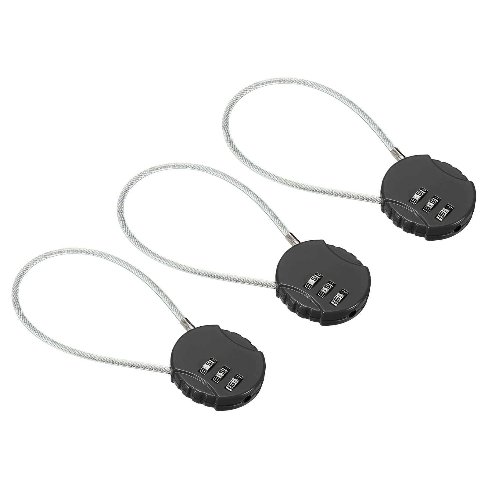 PATIKIL Combination Lock 8 Inch, 3 Pcs 3 Digit Outdoor Waterproof Code Padlock with Wire Rope for Luggage Gym Locker Fence Toolbox Backpack, Black