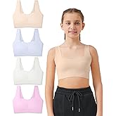 Sascina Soft Fixed Padding Training Bras for Girls, Seamless Lightweight Teens Sport Bras 10-14 with Square Neck Girls Bra
