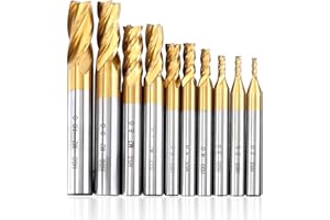 Lrtzizy 10Pcs Titanium Coat End Mill Set 2-10mm,4 Flute Metric Milling Cutter CNC Cutter Drill Bits 6mm Straight, Gold&Silver