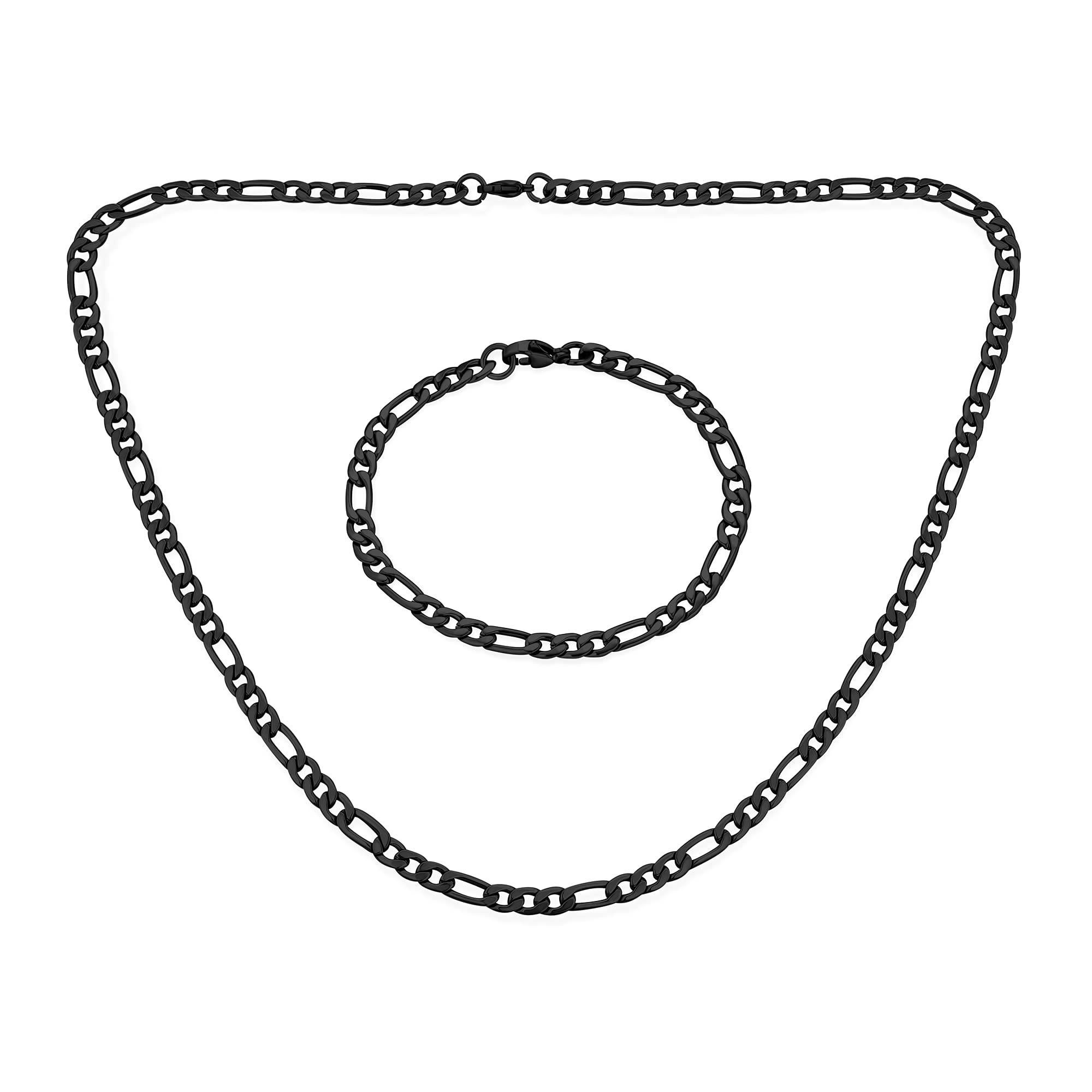 Bling Jewelry Slender Solid Strong Shinny Mens Figaro Chain Necklace Link For Men Teen Black IP Stainless Steel 22 Inch 5 MM