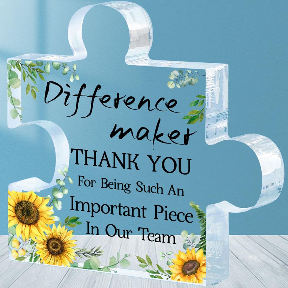 ORIGACH Difference Maker Gifts Engraved Acrylic Block Puzzle 4.7 x 4.7 inch, Thank You Gifts for Boss Manager Leader Mentor Coworker Leaving Gifts for Women Men