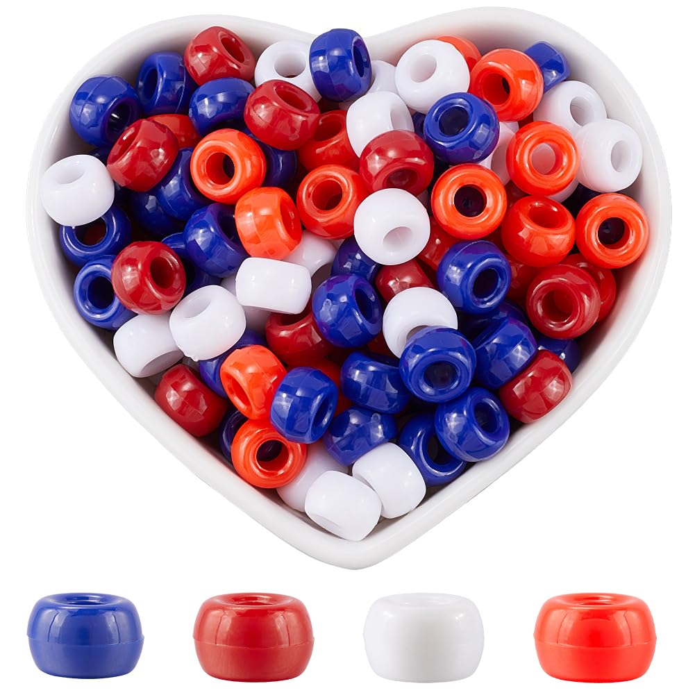 SOFPLATE 800Pcs 9mm Patriotic Beads Bulk Red White Blue Pony Beads Independent Day 4th of July Friendship Round Plastic Crafts Bead for Jewellery Making Supplies DIY Necklace bracelet Earring Hair Bea — image 1