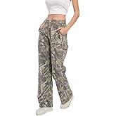 PinkyMoor Women Camouflage Cargo Pants Straight Wide Leg Trousers Jeans with Pockets