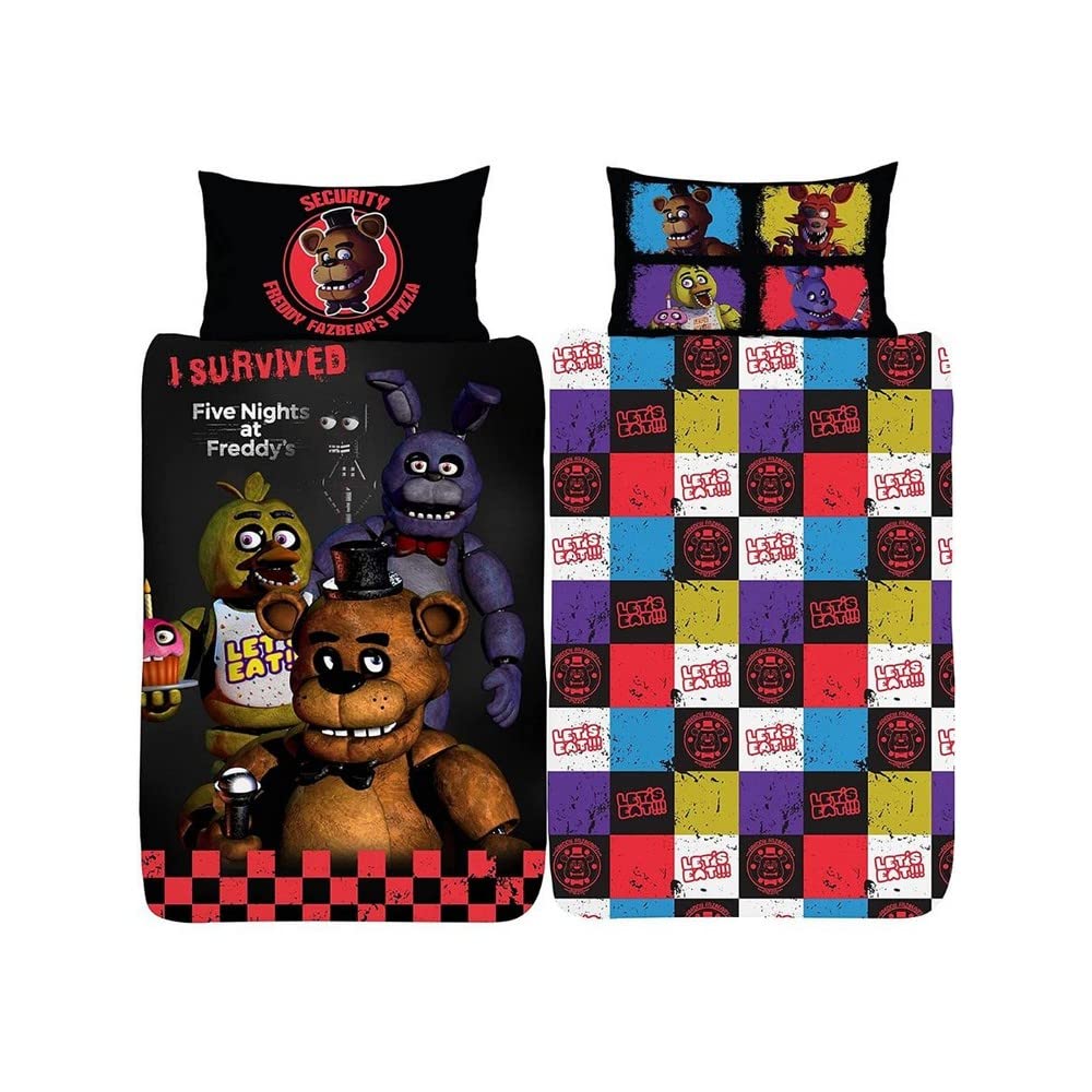 FNAF FIVE NIGHTS AT FREDDY'S Single Duvet Cover | Freddy Fazbear's Pizza Design | Officially Licensed Reversible Two Sided Design
