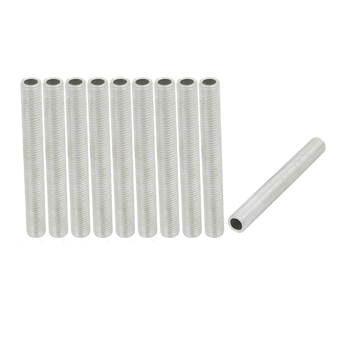 sourcingmap Lamp Pipe Nipple, M8 Thread 65mm Length Hollow Lamps Repair Part Hardware for Lamp Lights, Zinc Plated Silver Tone, Pack of 10