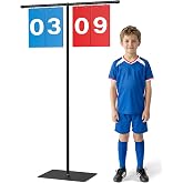 Filp Scoreboard with Adjustable Iron Stand, 60" Extra Large Score Keeper with Heavy Duty Stable Base, Waterproof PVC Flip Cards, Easy Read Sports Scoreboard for Cornhole, Tennis, Basketball Games