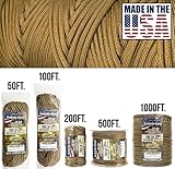 TOUGH-GRID 750lb Grizzly (Coyote) Brown Paracord/Parachute Cord - Genuine Mil Spec Type IV 750lb Paracord Used by the US Military (MIl-C-5040-H) - 100% Nylon - Made In The USA. 100Ft - Grizzly Brown