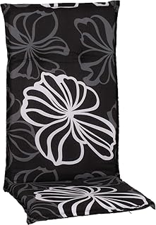 Gartenstuhlauflage Sitzkissen Polster für Hochlehner im Design Silber graue Blüten auf anthrazitem Hintergrund