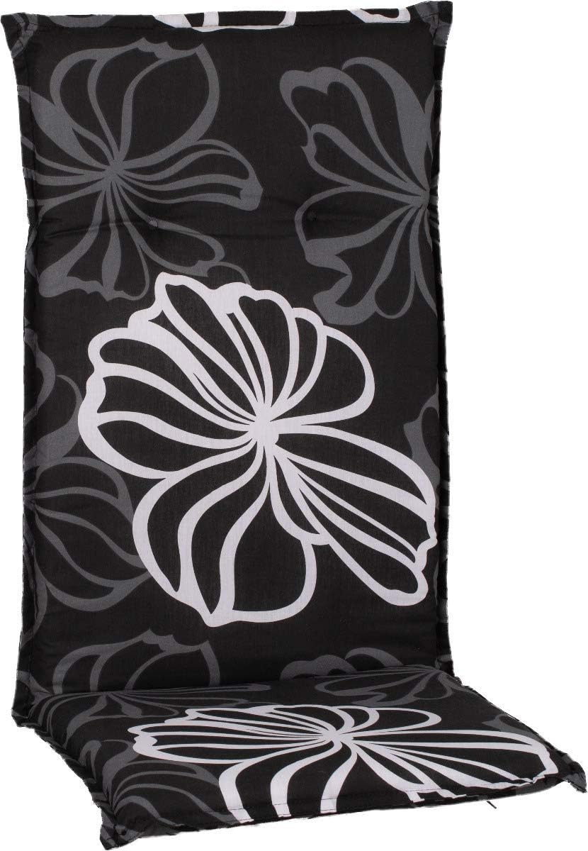 Gartenstuhlauflage Sitzkissen Polster für Hochlehner im Design Silber graue Blüten auf anthrazitem Hintergrund