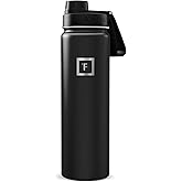 IRON °FLASK Camping & Hiking Hydration Flask with Spout, Wide Mouth Insulated Stainless Steel Sports Water Bottle - Midnight Black 24 oz - Spout (1 Lid)