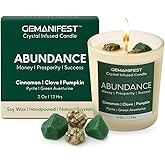 Gemanifest Prosperity Manifestation Abundance Crystal Candle, Real Pyrite and Green Aventurine Pumpkin Spice Soy Candle, Valentine's Gift for Her/Him, Women's Wealth Growth and Success