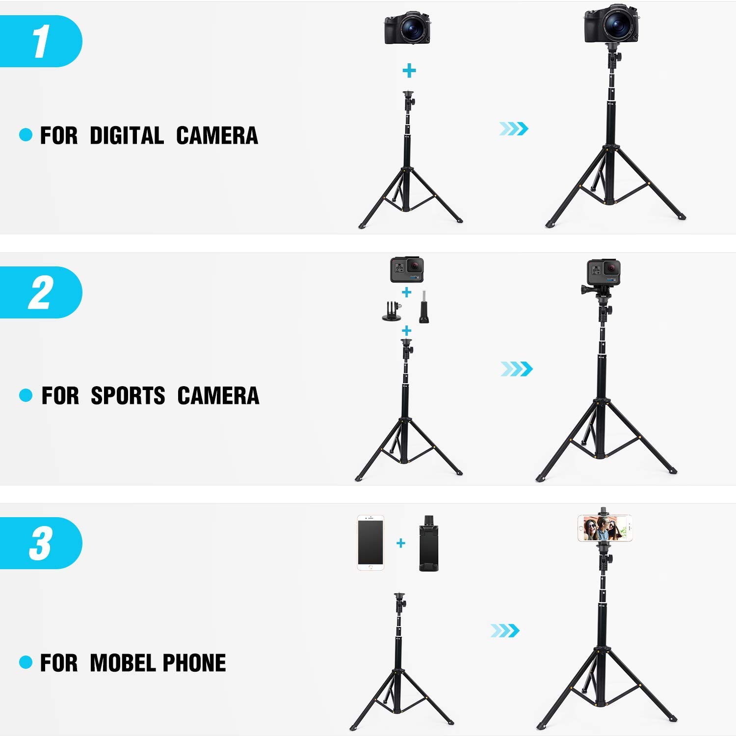Selfie Stick Tripod 52 Inch Cell Phone iPhone Tripod Stand with Bluetooth Remote Smartphone for iPhone 11 Xs X 6 7 8, Android Cellphone Gopro Camera Mount Portable Monopod Feet Travel Lightweight …