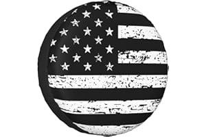 TGKBRMEA Spare Tire Cover Vintage American Flag for RV Trailer, Weatherproof Universal Wheel Cover for RV Travel Trailer Camper Truck Black White 15Inch