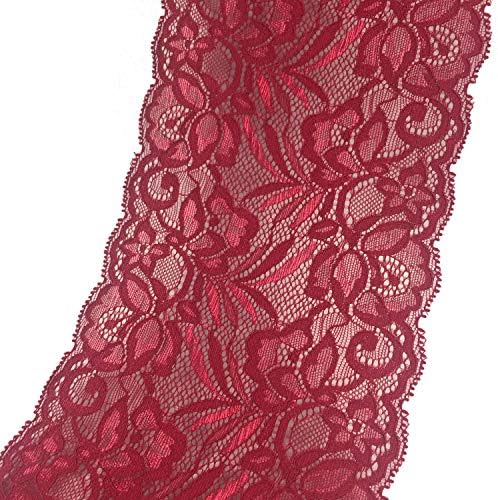 10 Yards Width 5.9 Inch (15CM) Stretch Polyester Embroidery Floral Pattern Elastic Lace Trimming DTY Craft Supply Clothing Accessories (Wine Red)