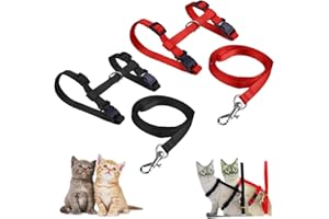 MANJIAMEI 2 Pack Cat Harness and Leash, Adjustable Comfortable Nylon Pet Strap Collar with Leash, Escape Proof Safety Rope Le