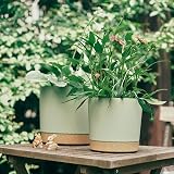 ZMTECH 25cm Plant Pots Modern Planters with Drainage Holes Set of 2 Green view 6