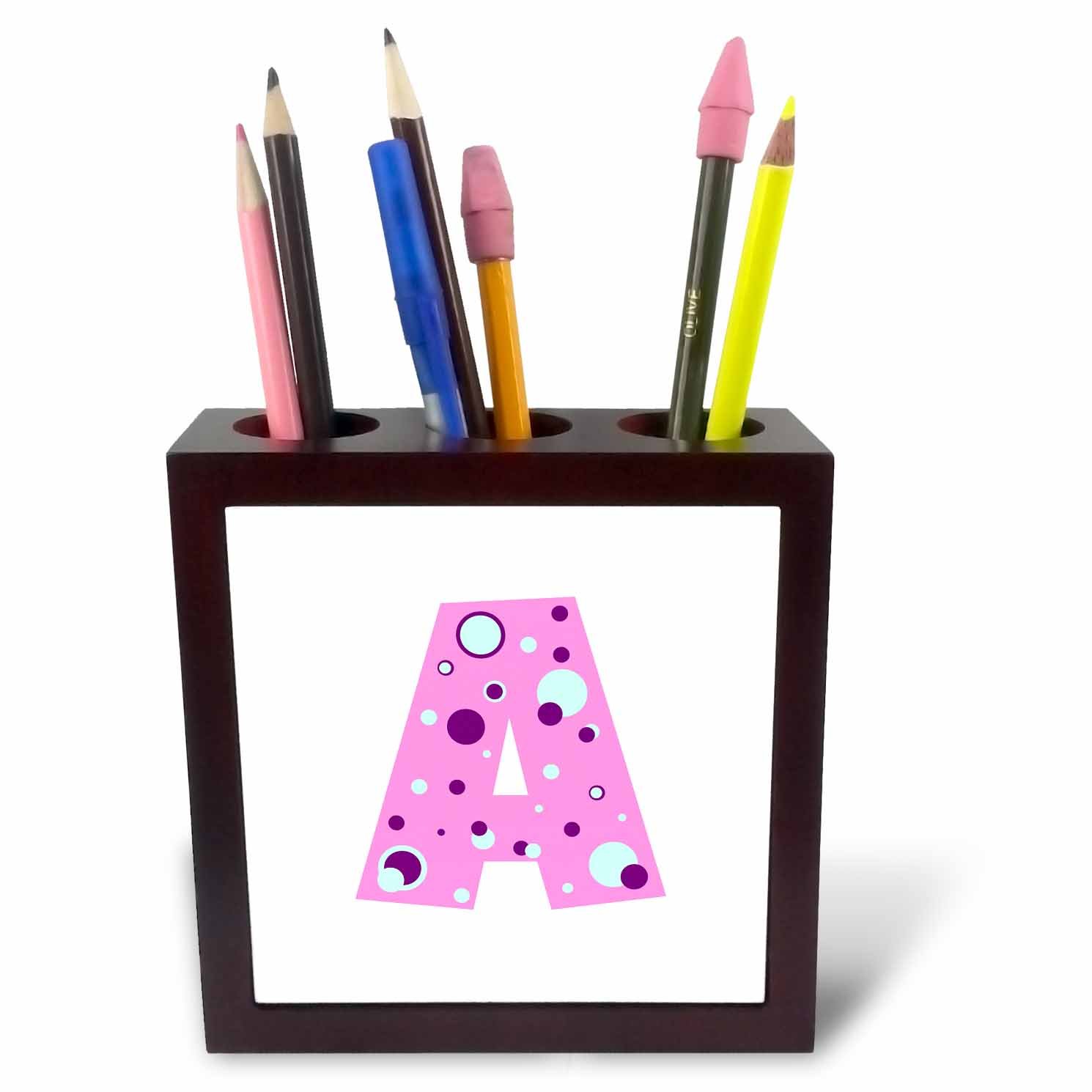 3dRose Girls Pink Letter A-Tile Pen Holder, 5-Inch (Ph_224057_1), 5 Inches