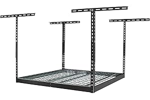 SafeRacks 4x4 Overhead Garage Storage Rack - Heavy Duty Storage Racks, Easy Garage Shelving, Ceiling Mounted Storage Shelves, Grey, 250 lb Capacity, 24"-45" Adjustable Height